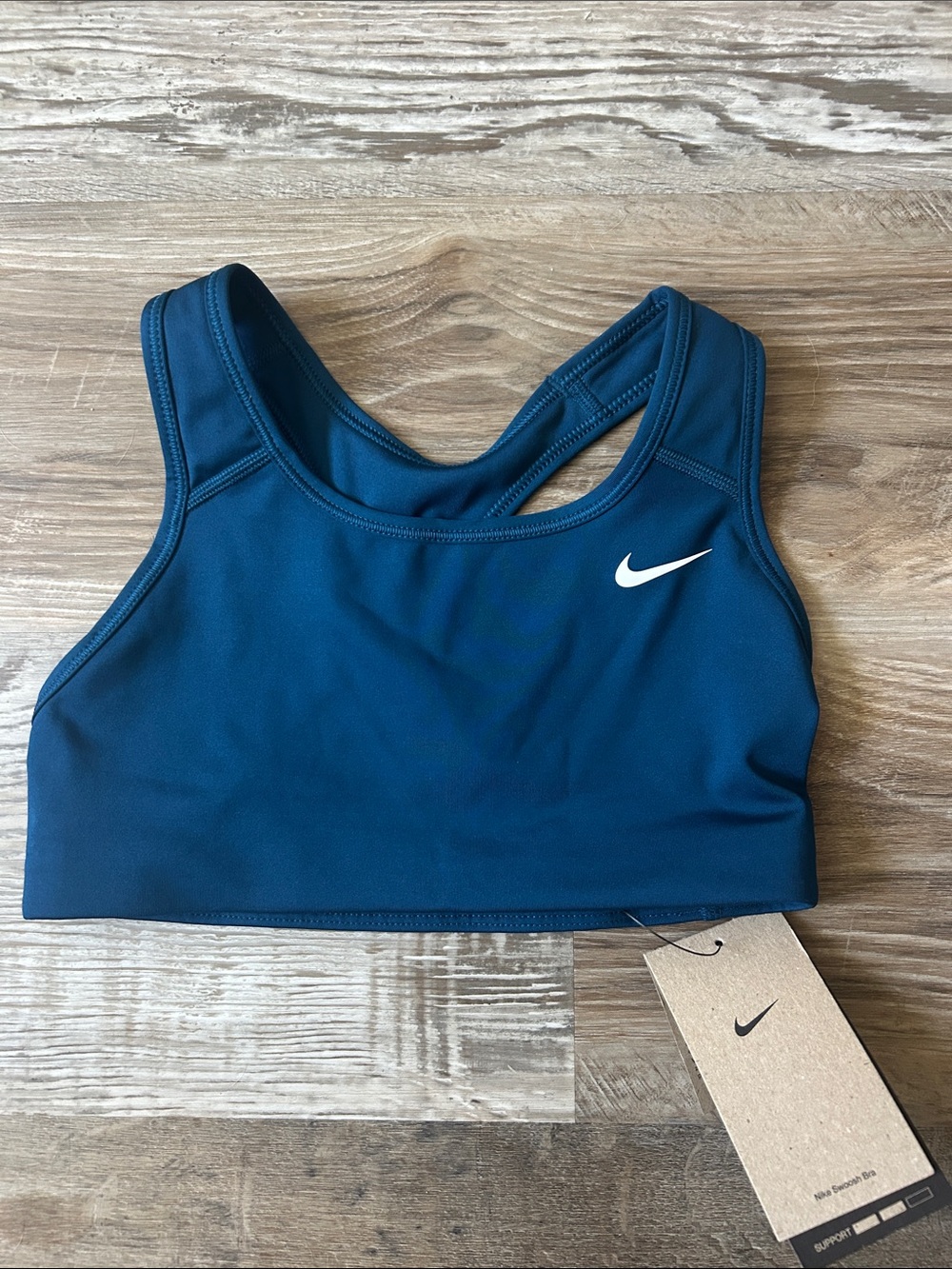 NWT Nike Teal Blue Racerback Sports Bra with White Swoosh XS